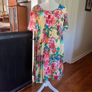 Spense Dress Women's Floral Size 22W Pleated A-Line Yellow Flutter Sleeves